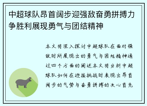 中超球队昂首阔步迎强敌奋勇拼搏力争胜利展现勇气与团结精神